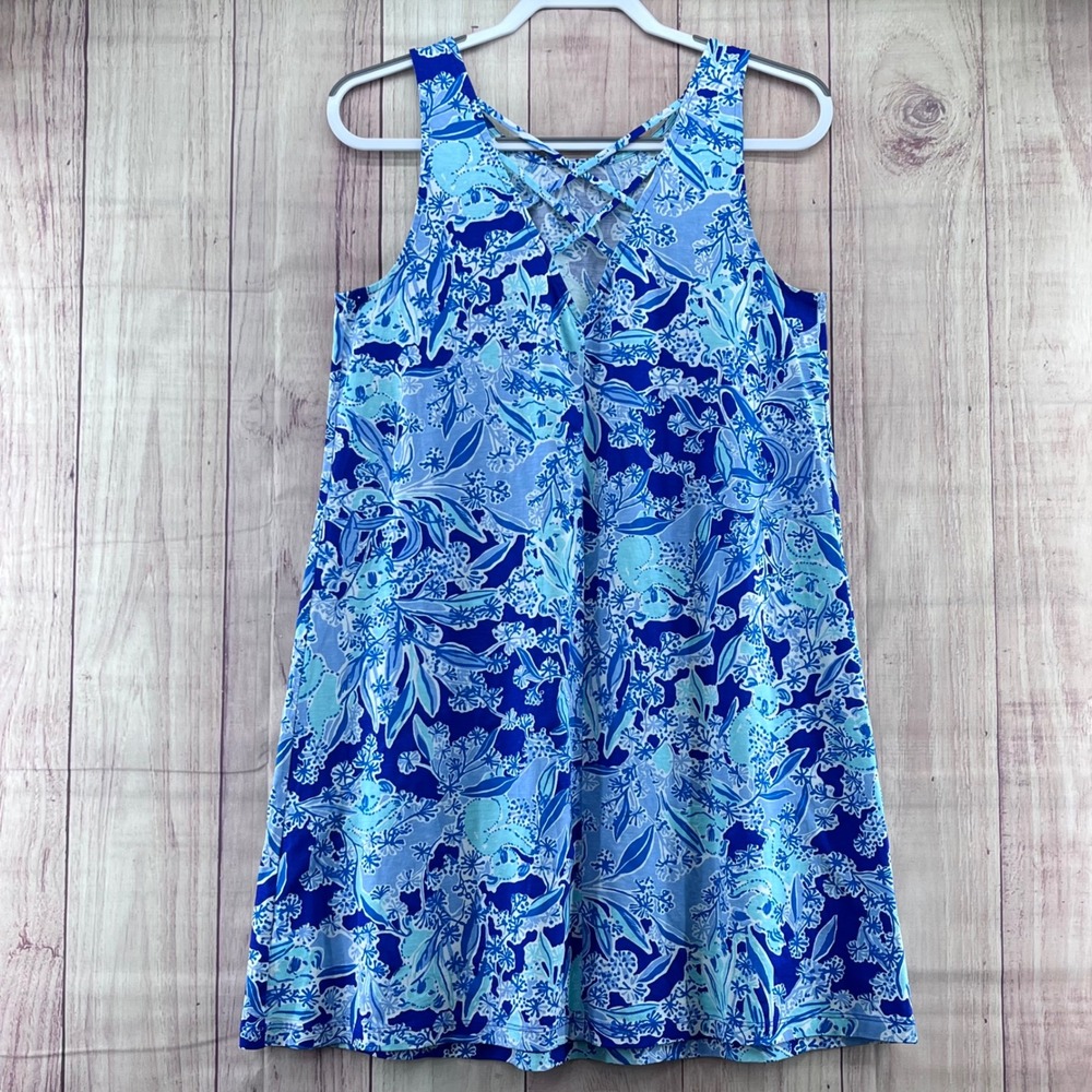 Lilly Pulitzer Koala Print Blue Pima Cotton Strappy Back Shift Dress Womens M - Picture 2 of 6